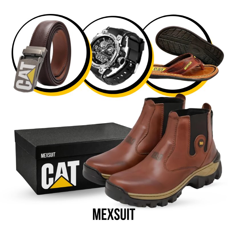 Kit Bota Adventure Masculina de Couro Legitimo + 3 BRINDES: Cinto, Relógio e Chinelo