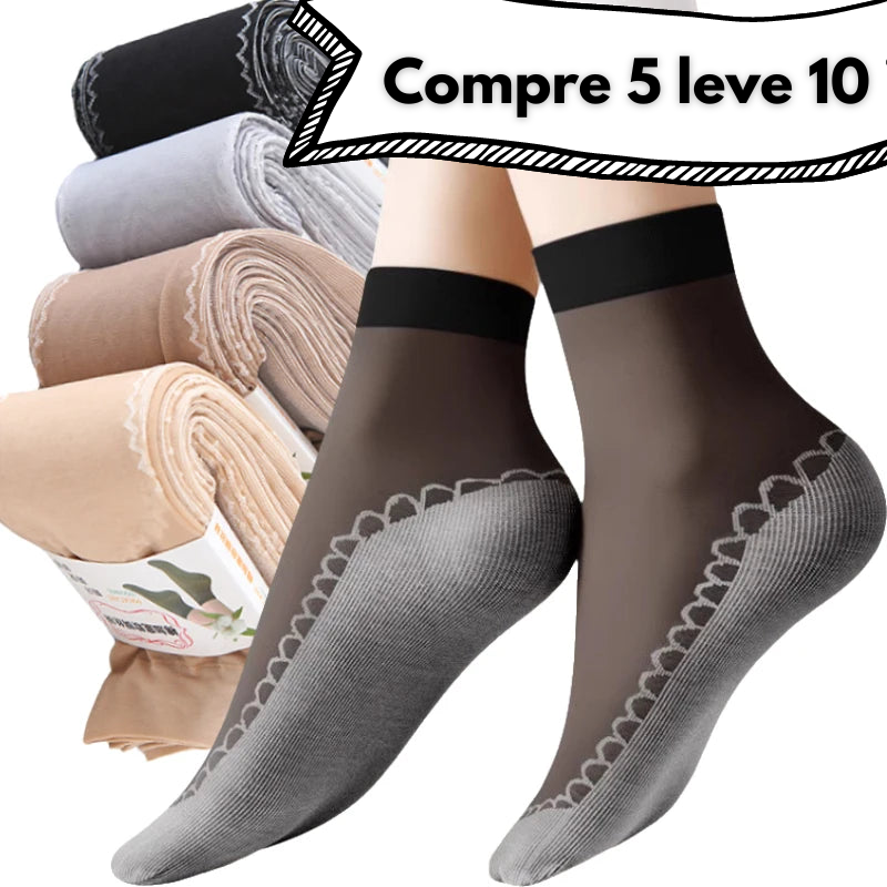 Compre 5 Leve 10 Meias Femininas Fio Egípcio Antiderrapante Fineze